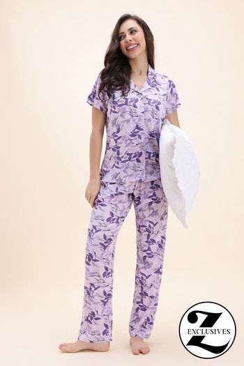 Buy Zivame Knit Cotton Pyjama Set - Pastel Lavender
